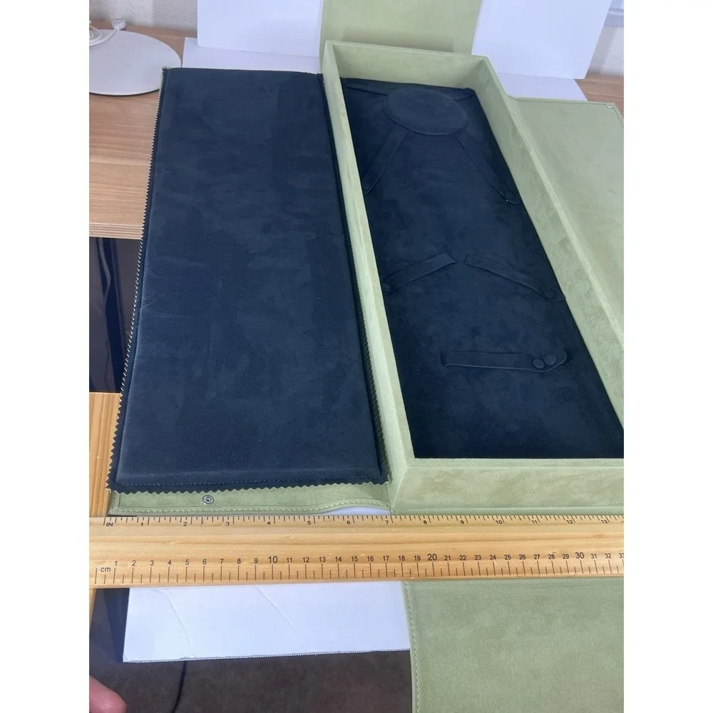XXL Van Cleef & Arpels Jewelry Necklace Presentation Gift Box Green Suede Velvet
